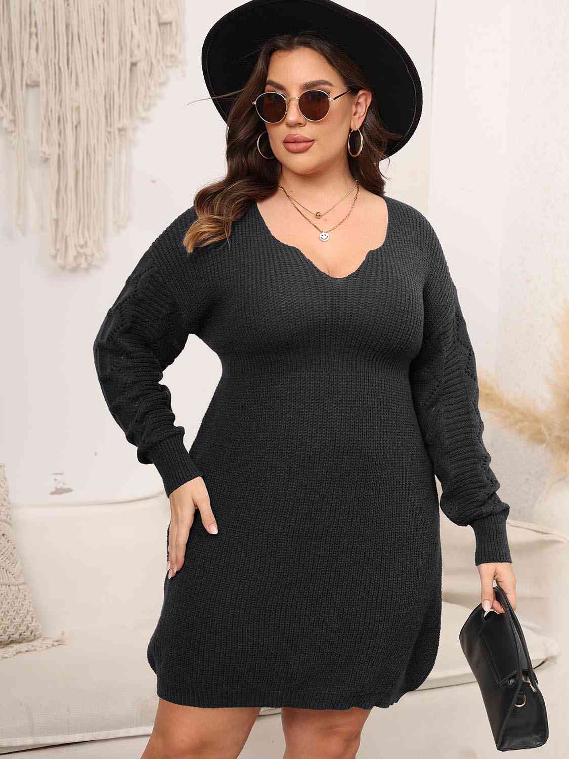 Plus Size Dropped Shoulder Long Sleeve Knit Mini Dress Plus Size Dropped Shoulder Long Sleeve Knit Mini Dress