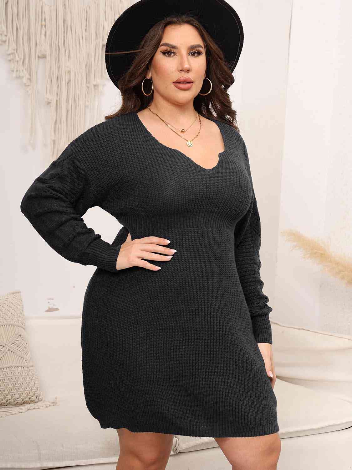 plus size black knitted dress Final Sale Plus Size BodyCon Ribbed Knit Dress in Black