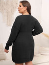 Plus Size Dropped Shoulder Long Sleeve Knit Mini Dress - Sofia Valdelli