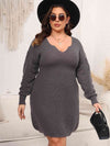 Plus Size Dropped Shoulder Long Sleeve Knit Mini Dress - Sofia Valdelli