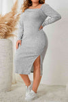 Plus Size Square Neck Long Sleeve Slit Dress - Sofia Valdelli