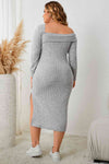 Plus Size Square Neck Long Sleeve Slit Dress - Sofia Valdelli