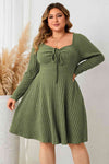 Plus Size Sweetheart Neck Long Sleeve Ribbed Dress - Sofia Valdelli