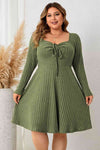 Plus Size Sweetheart Neck Long Sleeve Ribbed Dress - Sofia Valdelli