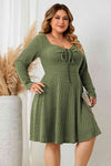 Plus Size Sweetheart Neck Long Sleeve Ribbed Dress - Sofia Valdelli