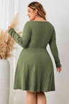 Plus Size Sweetheart Neck Long Sleeve Ribbed Dress - Sofia Valdelli