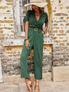 Polka Dot Belted Flounce Sleeve Jumpsuit with Pockets - Sofia Valdelli