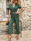 Polka Dot Belted Flounce Sleeve Jumpsuit with Pockets - Sofia Valdelli