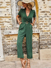 Polka Dot Belted Flounce Sleeve Jumpsuit with Pockets - Sofia Valdelli