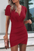 Red Women’s Summer V Neck Solid Color Sexy Bodycon Mini Dresses - Mini Dresses - Sofia Valdelli