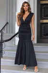 Ruched Plunge Sleeveless Maxi Dress - Sofia Valdelli