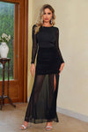 Semi-Sheer Slit Round Neck Dress - Sofia Valdelli