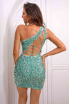 Sequin Lace-Up One-Shoulder Bodycon Dress - Sofia Valdelli