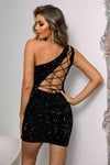 Sequin Lace-Up One-Shoulder Bodycon Dress - Sofia Valdelli