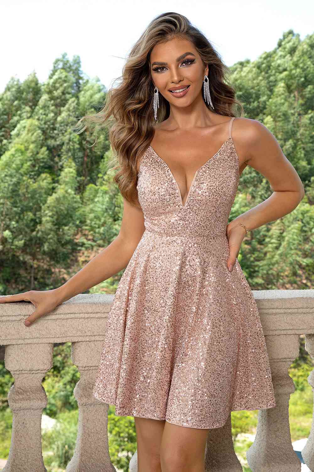 gold sequin spaghetti strap dress Spaghetti Strap Ruffled Gold Sequin Prom Dress XJ1763
