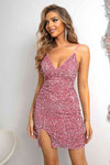 Sequin Spaghetti Strap Slit Dress - Sofia Valdelli