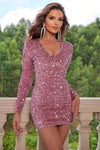 Sequin V-Neck Long Sleeve Mini Dress - Sofia Valdelli