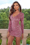 Sequin V-Neck Long Sleeve Mini Dress - Sofia Valdelli