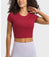 Solid Ribbed Round Neck Short Sleeve Cropped T-Shirt - Crop Tops - Sofia Valdelli