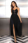 Spaghetti Strap Slit Mesh Dress - Sofia Valdelli