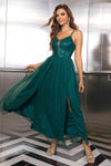 Spaghetti Strap Slit Mesh Dress - Sofia Valdelli