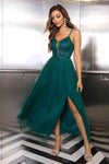 Spaghetti Strap Slit Mesh Dress - Sofia Valdelli
