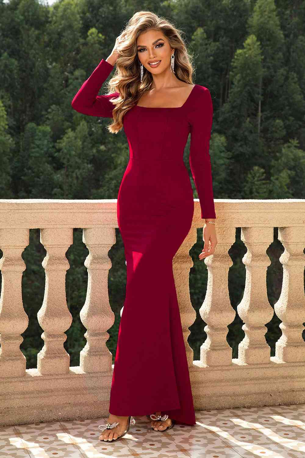 Square Neck Long Sleeve Dress - - Sofia Valdelli Square Neck Long Sleeve Dress - - Sofia Valdelli