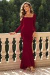 Square Neck Long Sleeve Dress - Sofia Valdelli