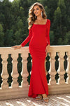 Square Neck Long Sleeve Dress - Sofia Valdelli