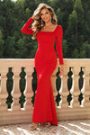 Square Neck Long Sleeve Dress - Sofia Valdelli