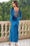 Tie Back Long Sleeve Slit Dress - Sofia Valdelli