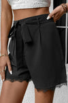 Tie Belt Lace Trim Shorts - Sofia Valdelli